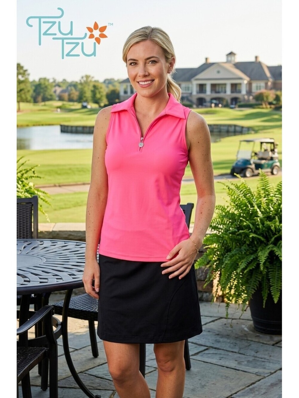 NEW Tzu Tzu Sport Allie Women SMALL Pink Punch Sleeveless Top 1/4 Zip NWT